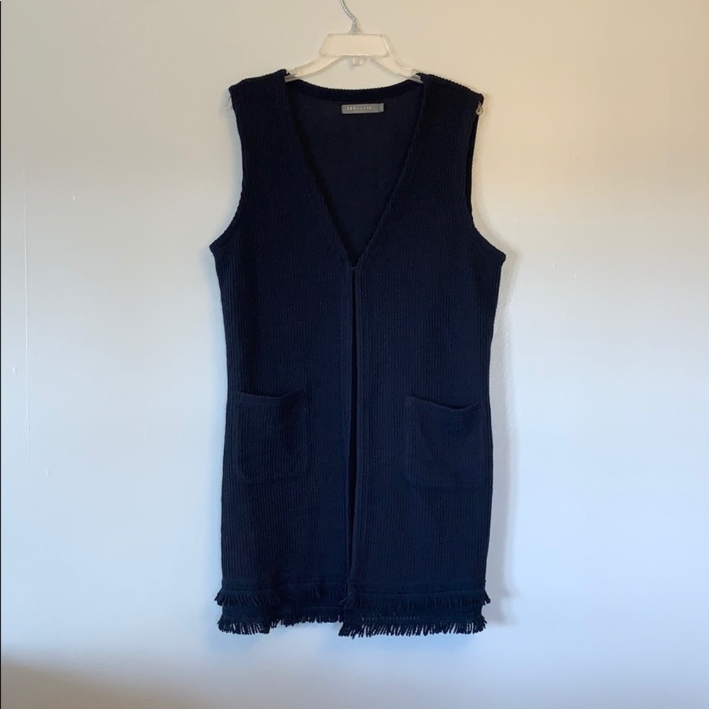 209wst 38 -‎ XL, navy waffle and fringe vest